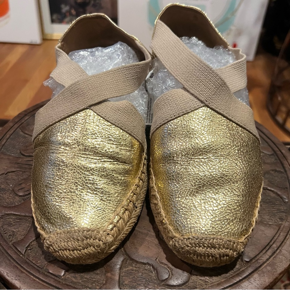 Tory Burch gold espadrille slip-on leather size 9